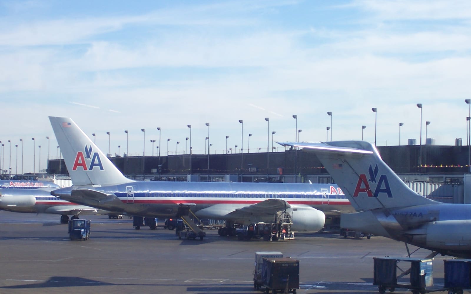 Aircraft parked at gates at O'Hare International Airport
