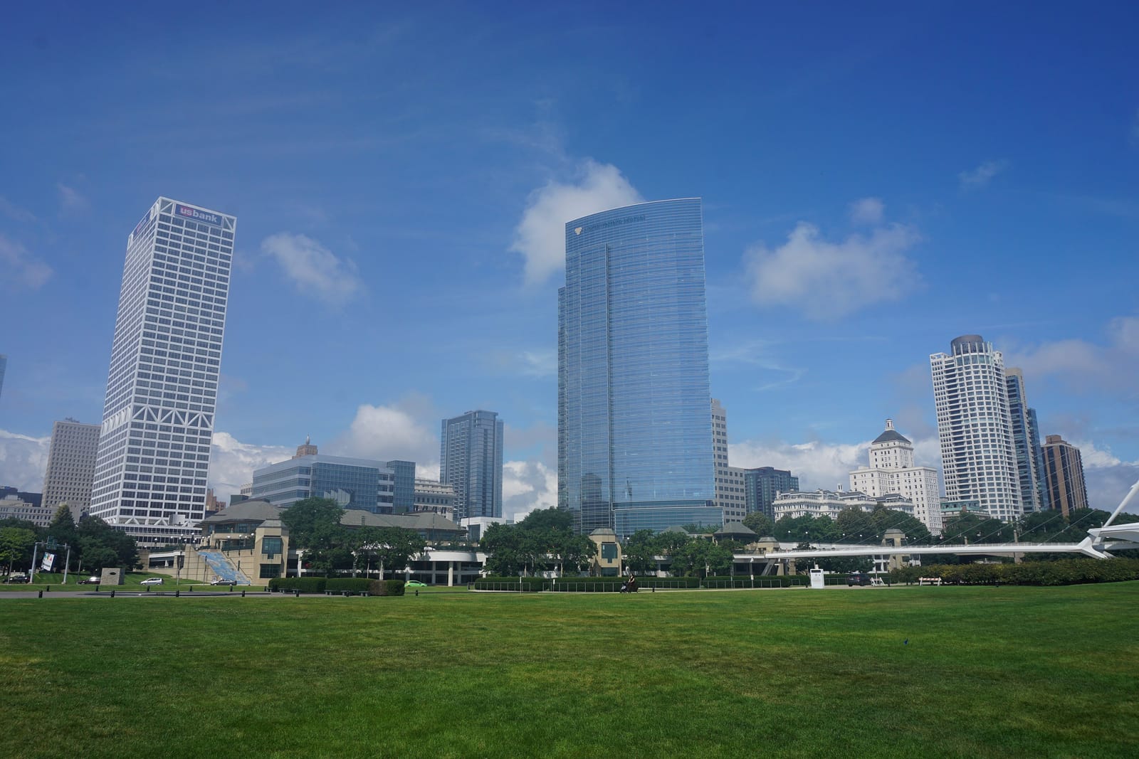 Downtown Milwaukee, Wisconsin skyline on a clear day